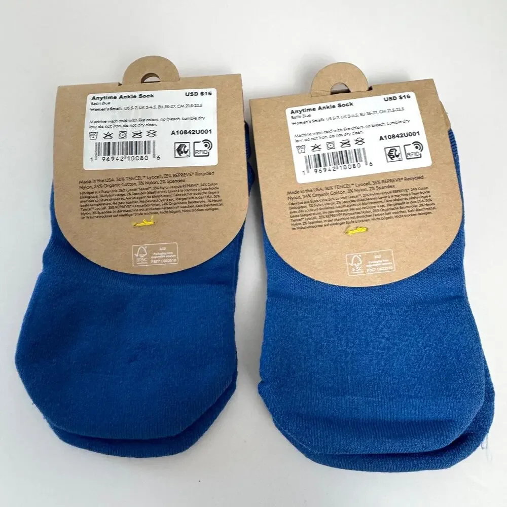 Allbirds Womens Anytime Ankle Sock Size S US 5-7 Bundle 2 Made USA Basin Blue